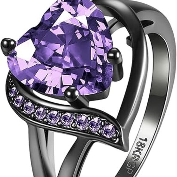Heart Cubic Zirconia Promise Ring for Women - Purple Zirconia with Black Ring - Picture 1 of 5